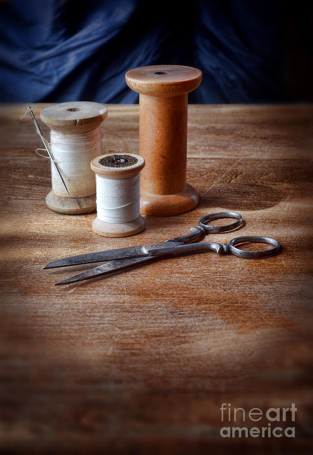 Vintage Photograph - Thread and Scissors #1 by Jill Battaglia