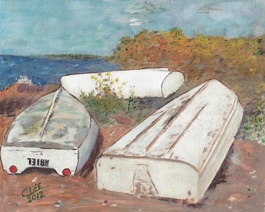 Three Boats Ready Painting by Cliff Wilson
