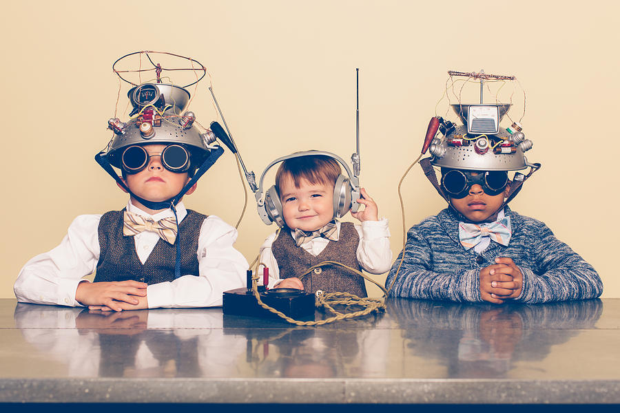 Three Boys Dressed as Nerds with Mind Reading Helmets #1 Photograph by Andrew Rich