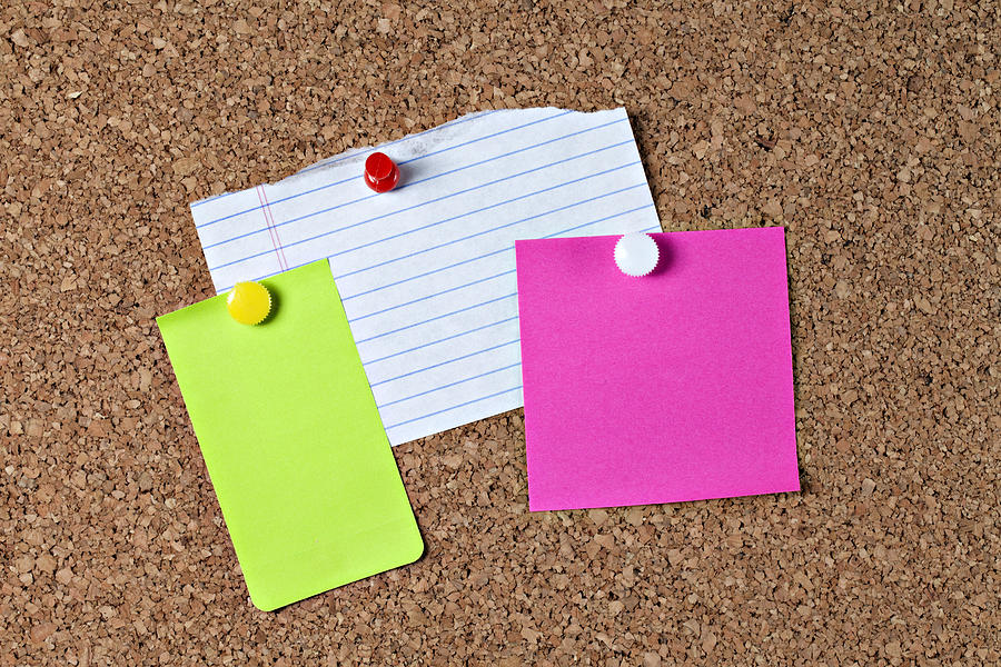 Cork Photograph - Three colorful blank notes on corkboard #1 by Heather Reeder