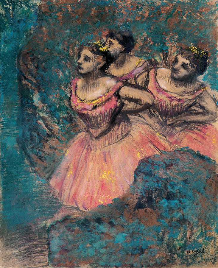 Three Dancers in Red Costume #3 Painting by Edgar Degas
