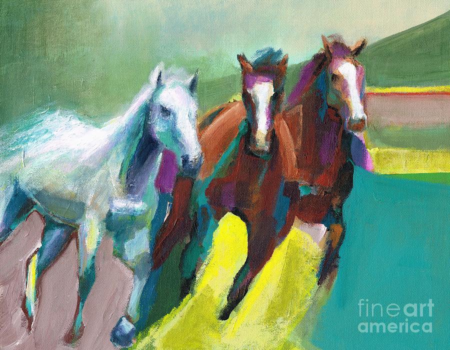 Three Horses on the Diagonal #1 Painting by Frances Marino