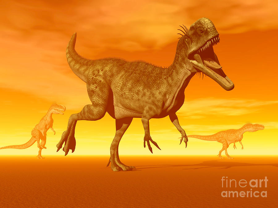 Three Monolophosaurus Dinosaurs Digital Art