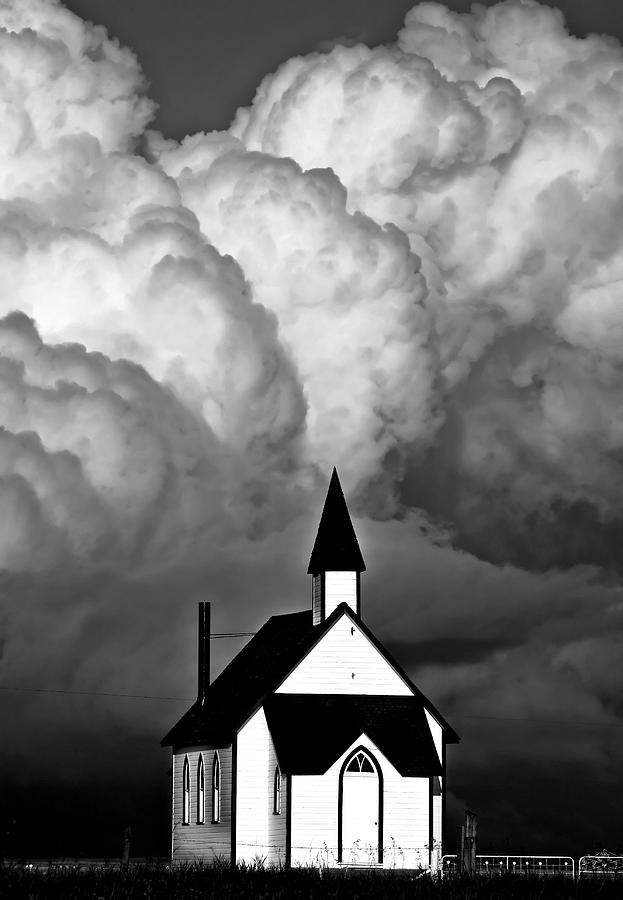 Thunderhead clouds forming behind a country church #1 Photograph by Mark Duffy
