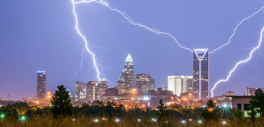Thunderstorm Lightning Strikes Over Charlotte City Skyline In No #1 Photograph by Alex Grichenko