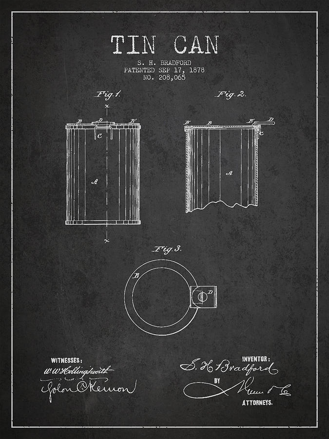 Beer Digital Art - Tin Can Patent Drawing from 1878 #1 by Aged Pixel