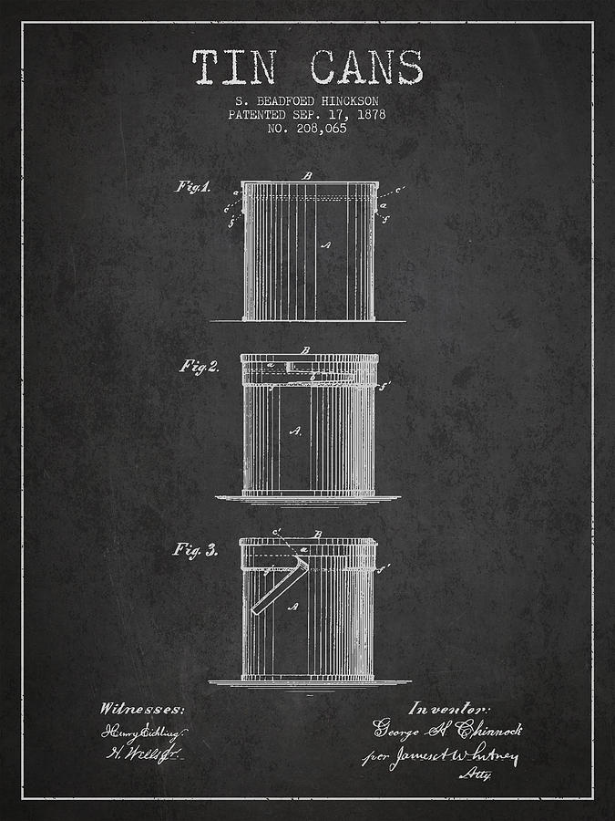 Beer Digital Art - Tin Cans Patent Drawing from 1878 #2 by Aged Pixel