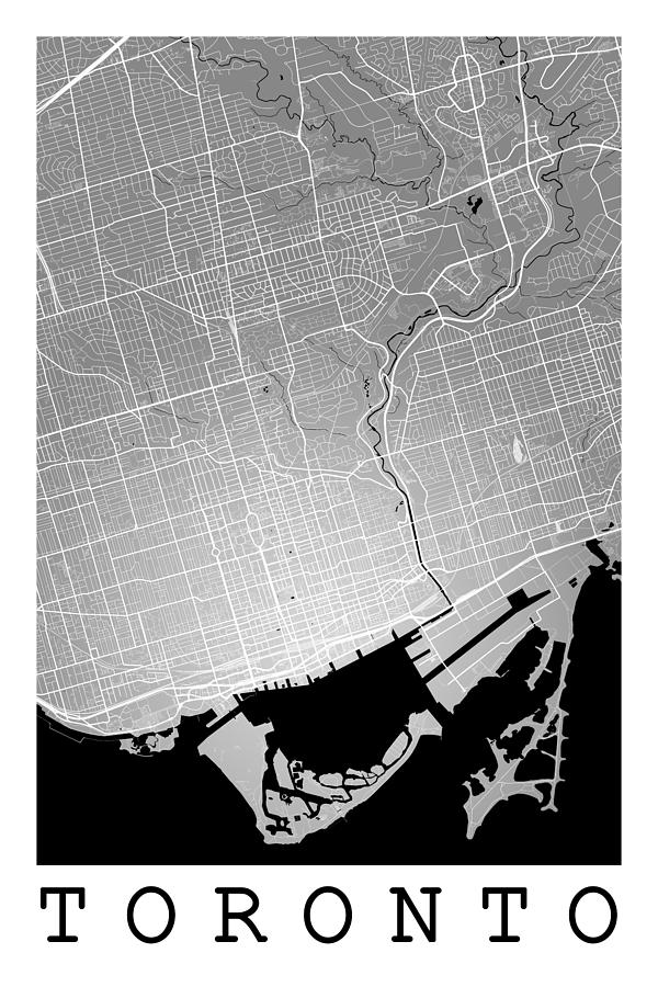 Toronto Street Map - Toronto Canada Road Map Art on Colored Back ...