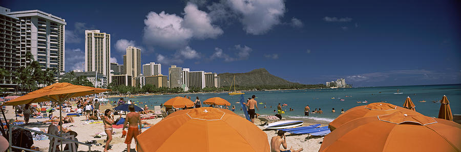 Tourists On The Beach, Waikiki Beach #1 Photograph by Panoramic Images