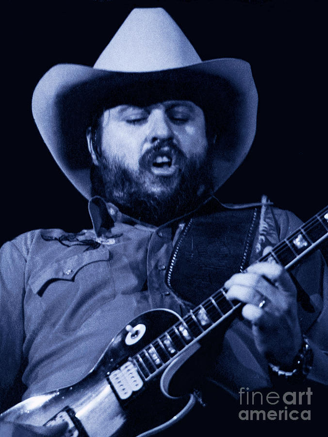 Vintage Photograph - Toy Caldwell of The Marshall Tucker Band at The Cow Palace-New Years in Unique Blue Hue #2 by Daniel Larsen