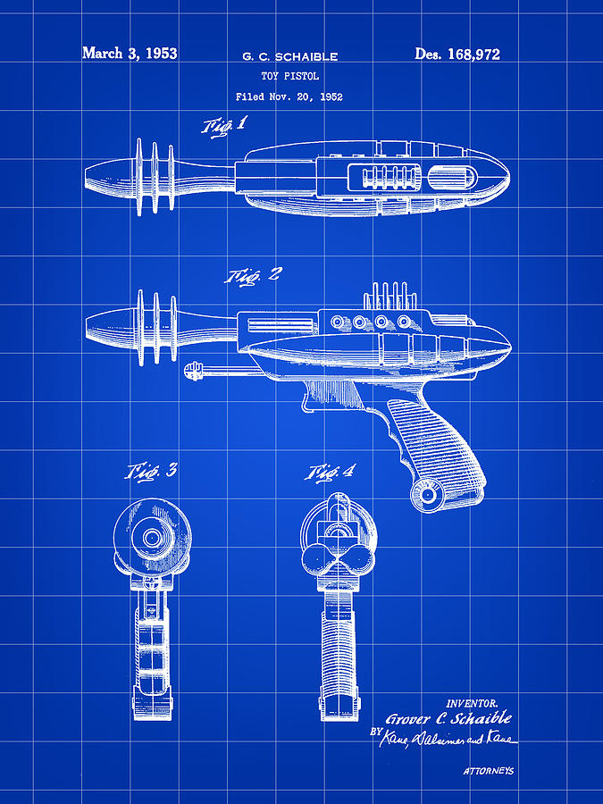 Science Fiction Digital Art - Toy Ray Gun Patent 1952 - Blue by Stephen Younts