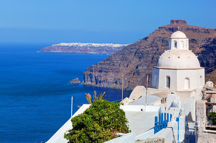 Traditional architecture in Fira on Santorini island Greece #1 Photograph by Michal Bednarek