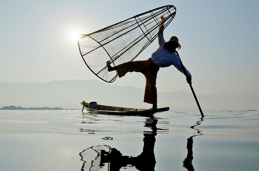 Traditional Bamboo Fisherman, Inle #1 Photograph by Rwp Uk