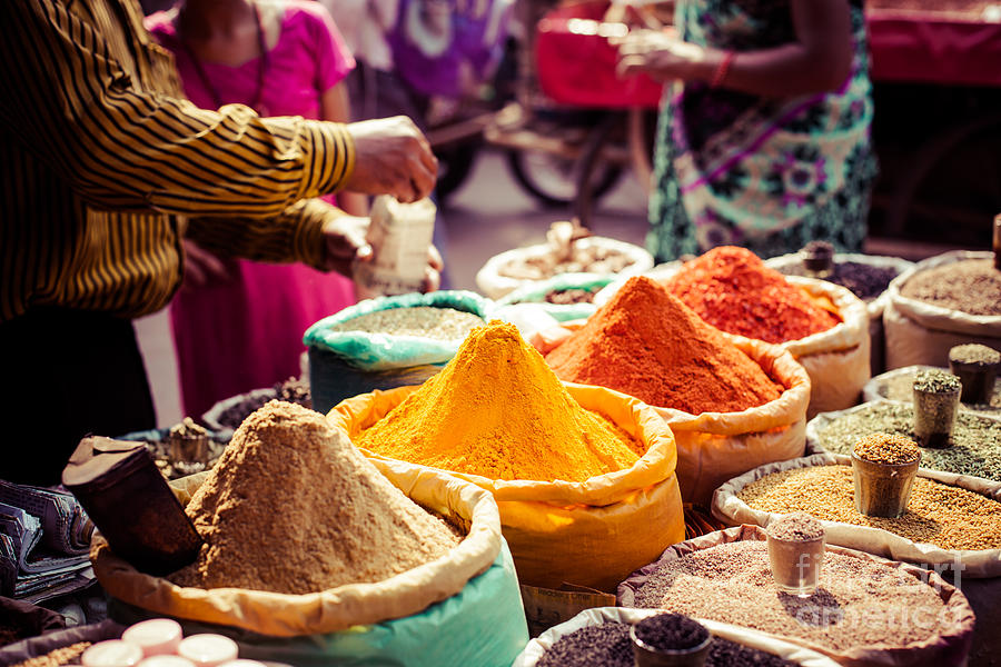 Pattern Photograph - Traditional Spices And Dry Fruits In Local Bazaar In India #1 by Mariusz Prusaczyk