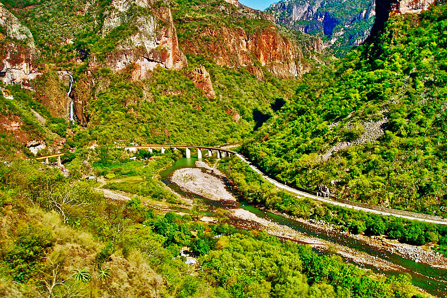 Train Track and Waterfall in Copper Canyon at Temoris-Chihuahua, Mexico Photograph by Ruth Hager