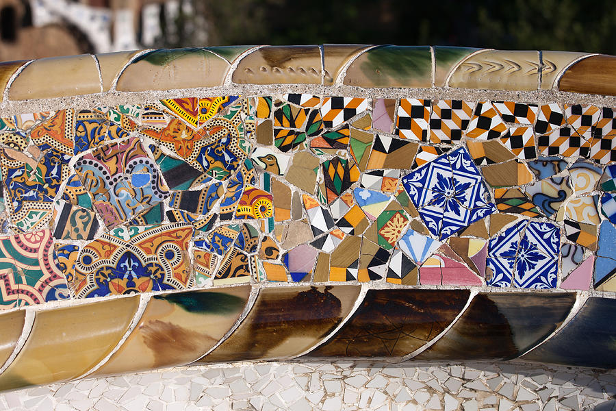 Barcelona Photograph - Trencadis Mosaic at Gaudi Park Guell in Barcelona #1 by Artur Bogacki