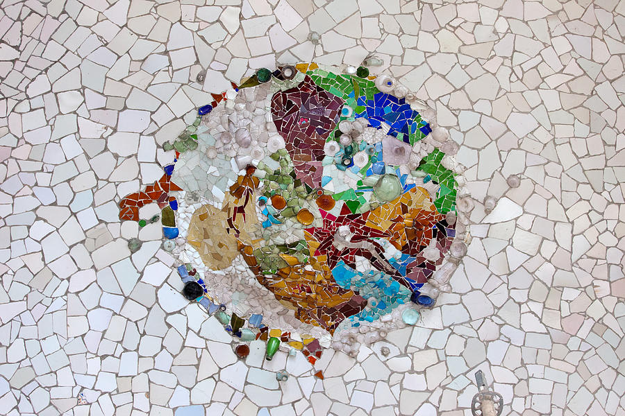 Barcelona Photograph - Trencadis Mosaic in Park Guell in Barcelona #1 by Artur Bogacki