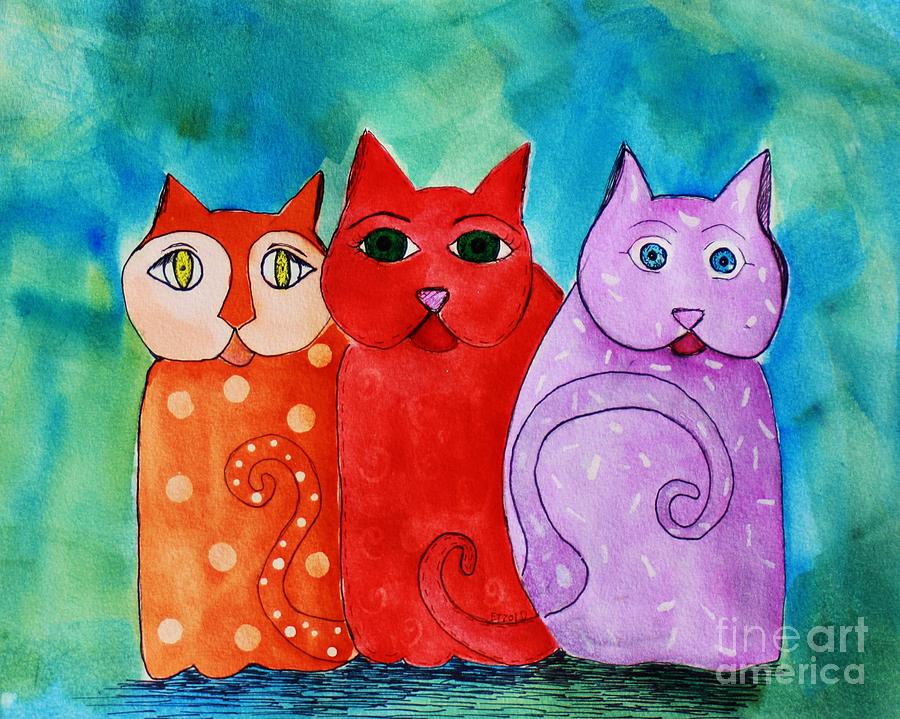 Cat Painting - Tres Amigos #1 by Melinda Etzold