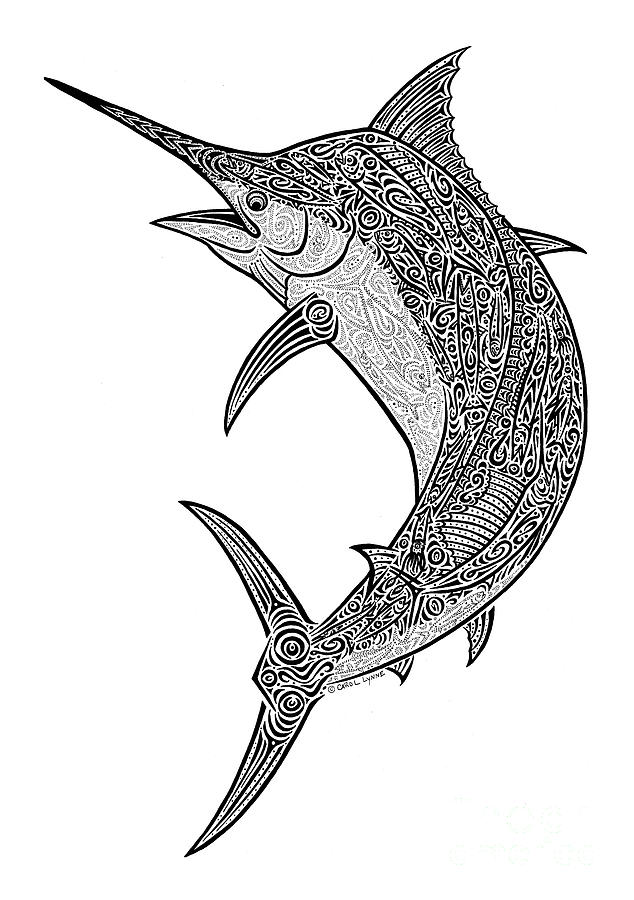 Tribal Black Marlin Drawing by Carol Lynne
