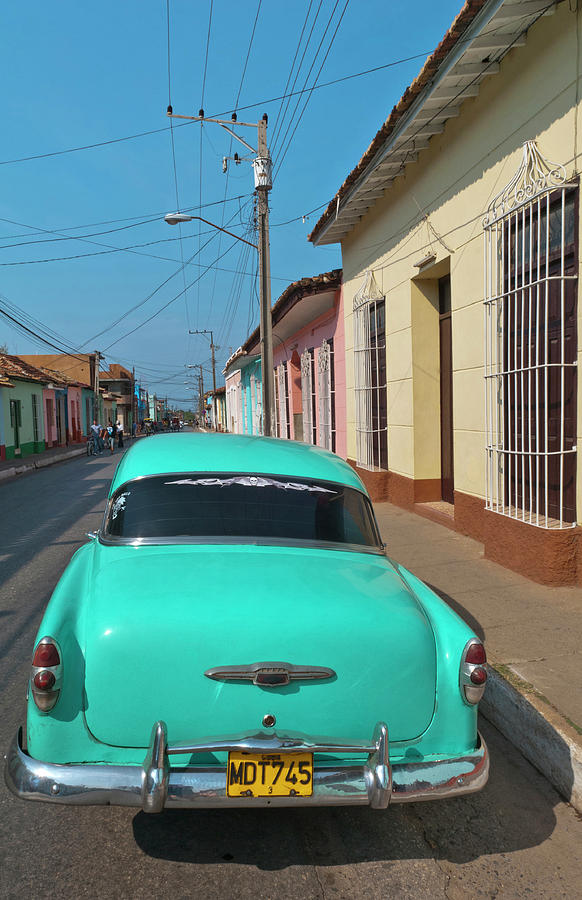 Car Photograph - Trinidad, Cuba, With Blue Classic 1950s #1 by Bill Bachmann