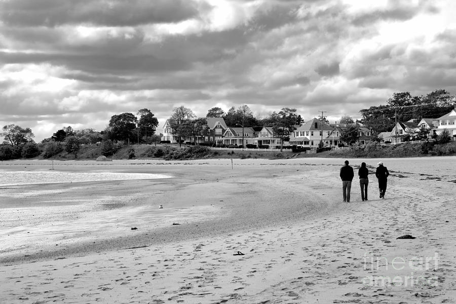 Three People Walk the Chilly Beach in Autumn in Onset Massachusetts Photograph by William Kuta