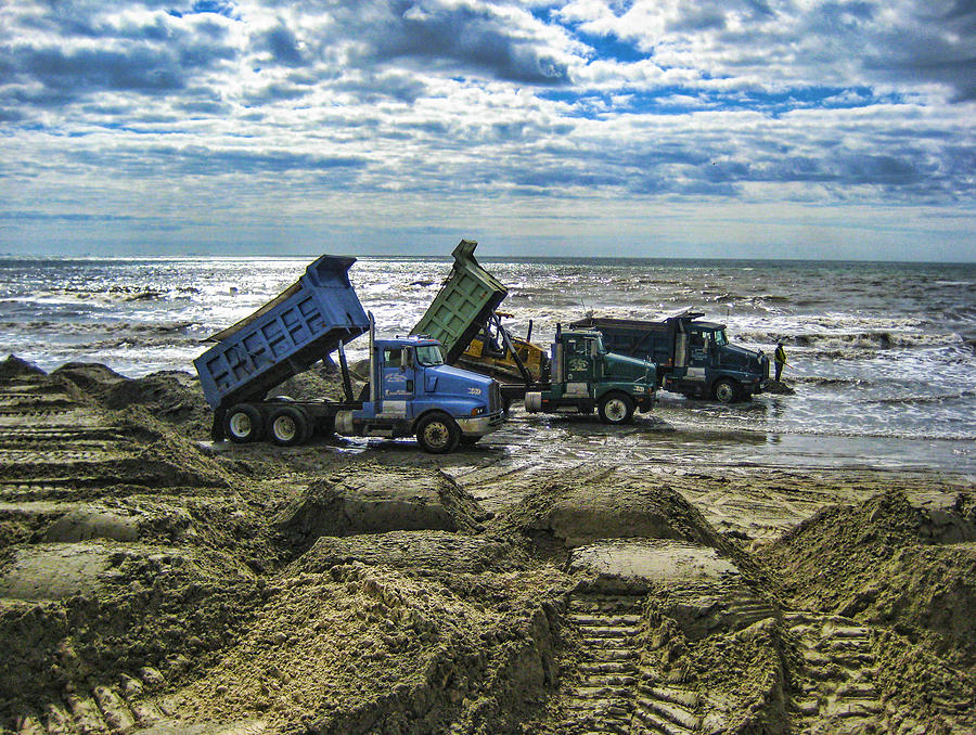 Trucks on Galveston Beach #1 Photograph by Dean Ginther