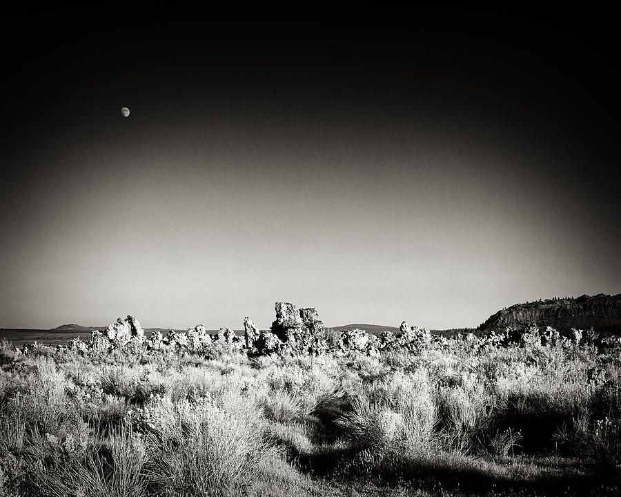 Black And White Photograph - Tufa Moonrise Mono County CA #1 by Troy Montemayor