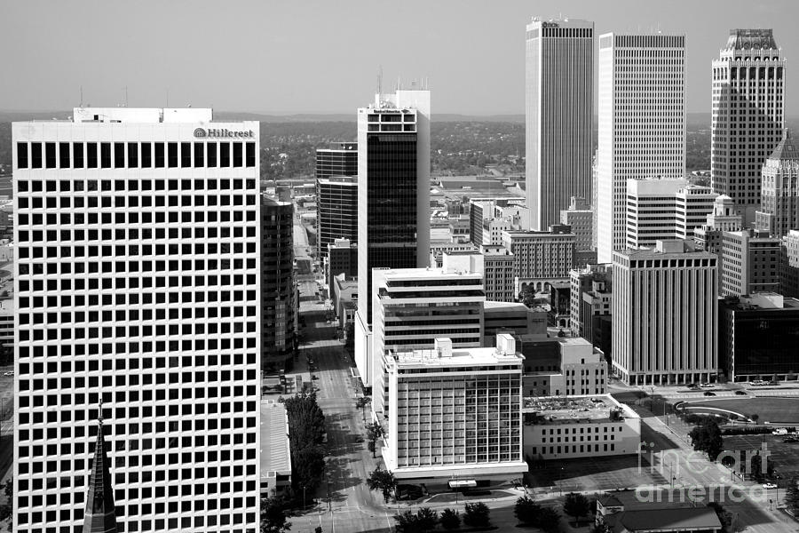 Black And White Photograph - Tulsa Oklahoma Skyline Aerial #1 by Bill Cobb
