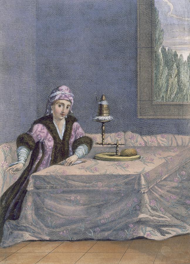 Turkey Drawing - Turkish Woman Spinning Thread, C.1708 by French School