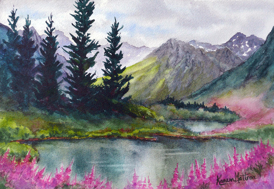 Mountain Painting - Turnagain Pass Fireweed #1 by Karen Mattson
