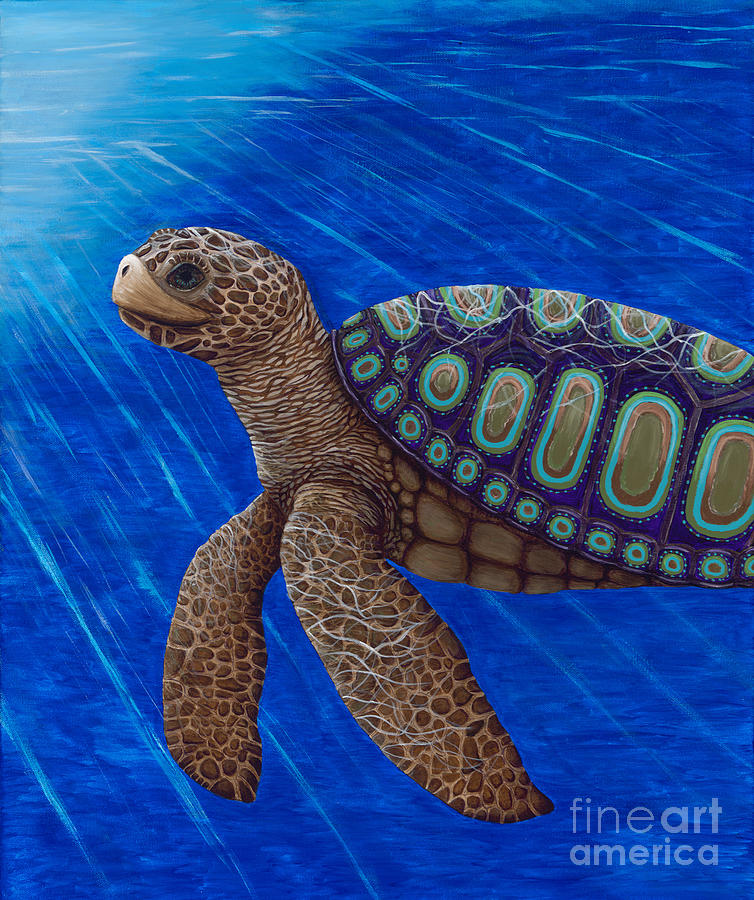 Turtle Painting Bomber Triptych 2 Painting by Rebecca Parker