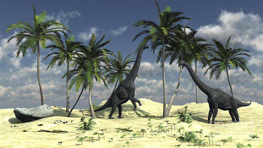 Two Brachiosaurus Dinosaurs Grazing Digital Art by Kostyantyn Ivanyshen ...