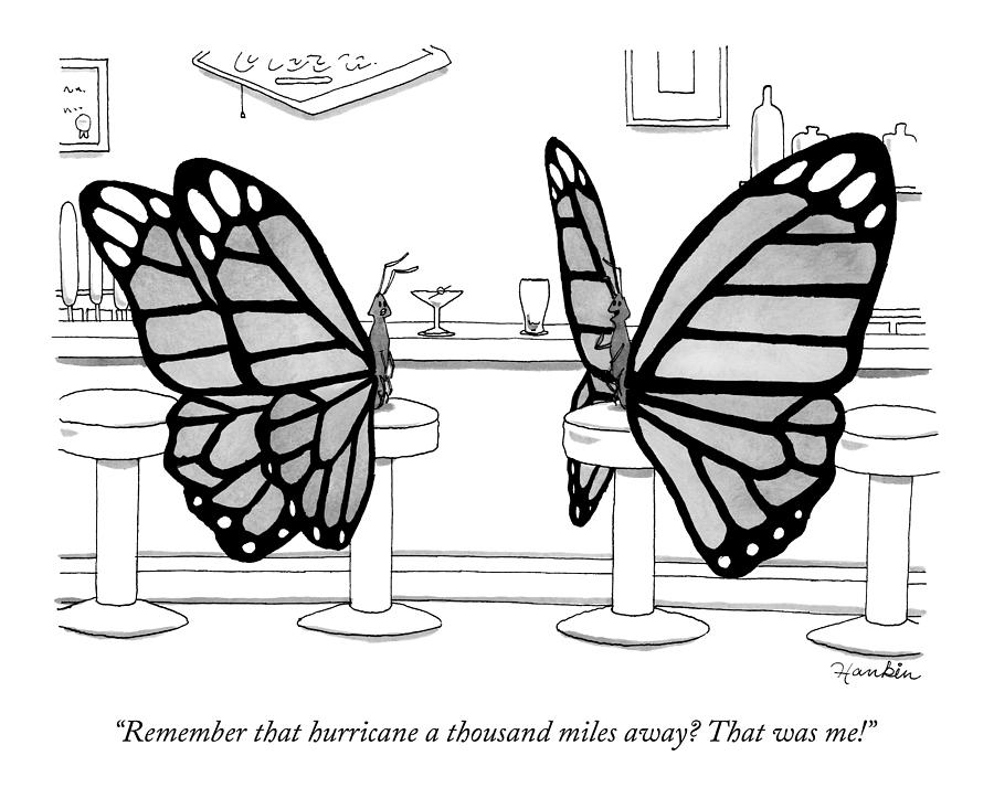 Two Butterflies Talking In A Bar Drawing by Charlie Hankin