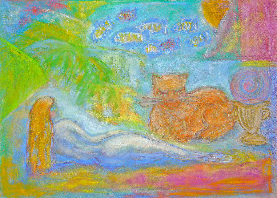 Two Felines #1 Pastel by Barbara Anna Knauf