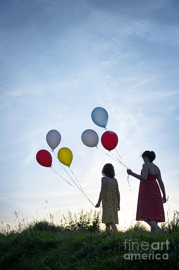 Two Girls With Balloons #1 Photograph by Lee Avison