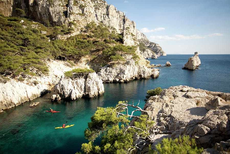 Two Kayakers In Les Calanques Photograph By Olivier Renck - Fine Art 