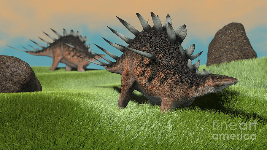 Two Kentrosaurus Dinosaurs Walking Digital Art