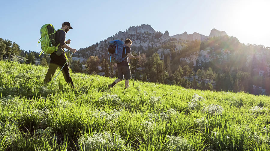 Nature Photograph - Two Men Hike Towards Utahs Lone Peak #1 by Ben Girardi