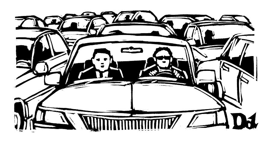 Two Men In A Car Are Stuck In Traffic Drawing by Drew Dernavich