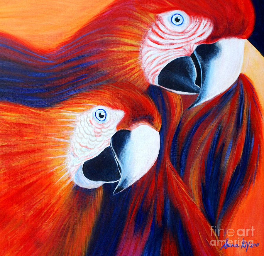Two Parrots. Inspirations Collection. #1 Painting by Oksana Semenchenko