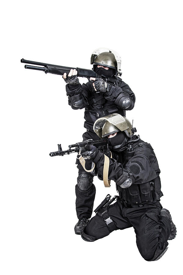 Two Spec Ops Soldiers In Black Uniform #1 Photograph by Oleg Zabielin