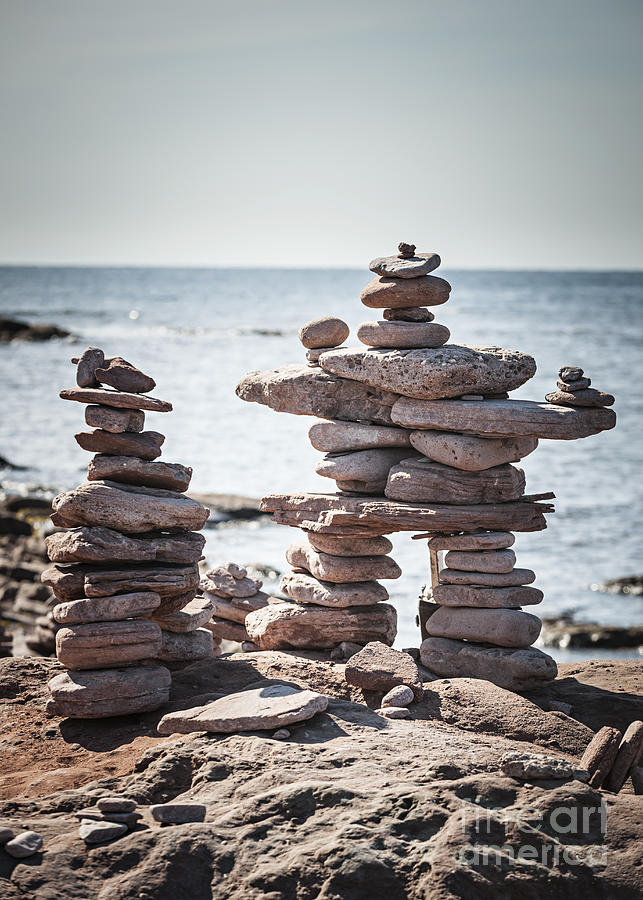 Two stacked stone cairns 1 Photograph by Elena Elisseeva