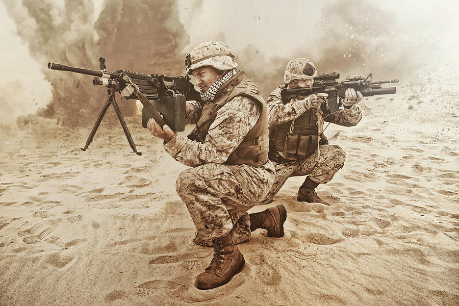 Two U.s. Marines Aim At Different #1 Photograph by Oleg Zabielin