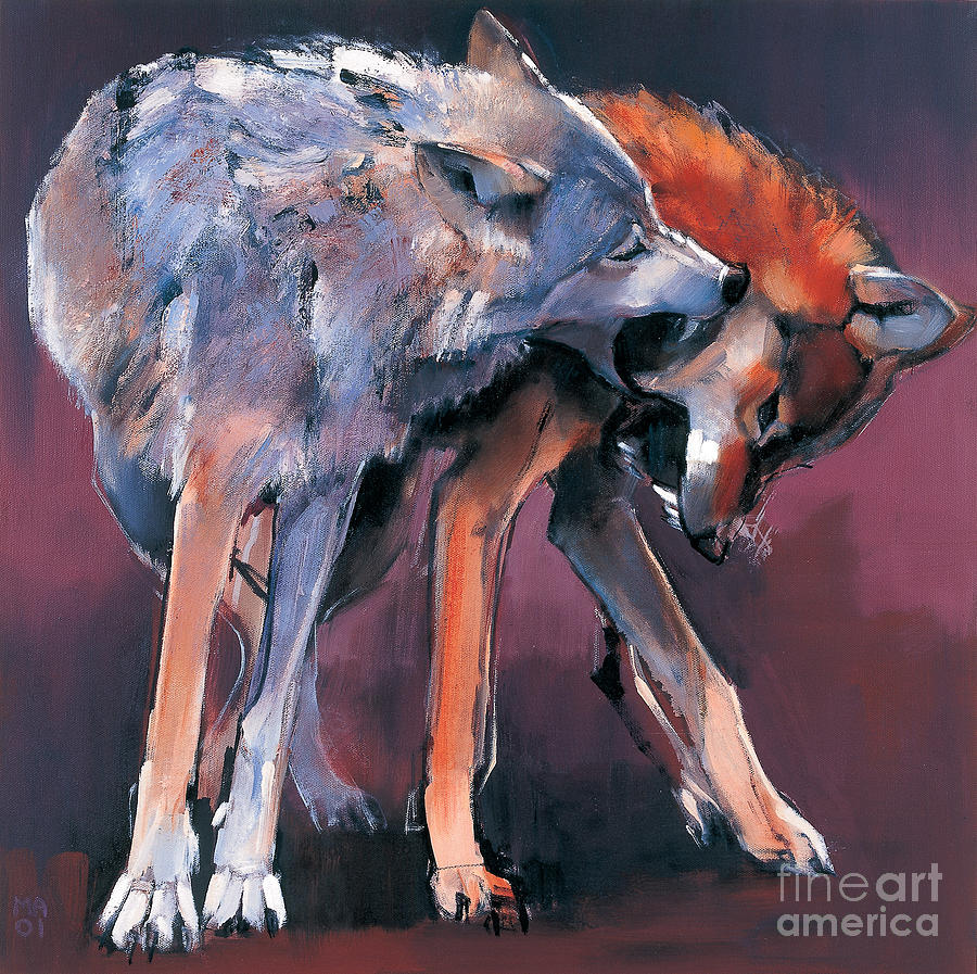 Two Wolves Painting by Mark Adlington