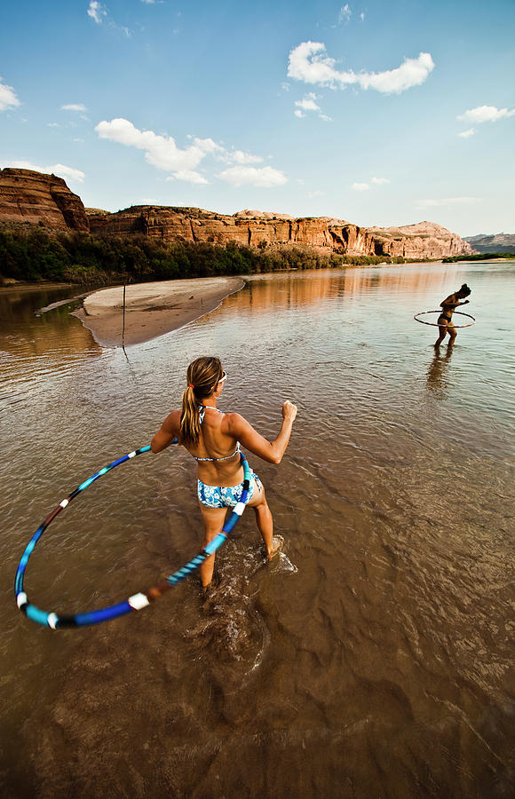 Bikini Photograph - Two Women Playing And Hula Hooping #1 by Whit Richardson