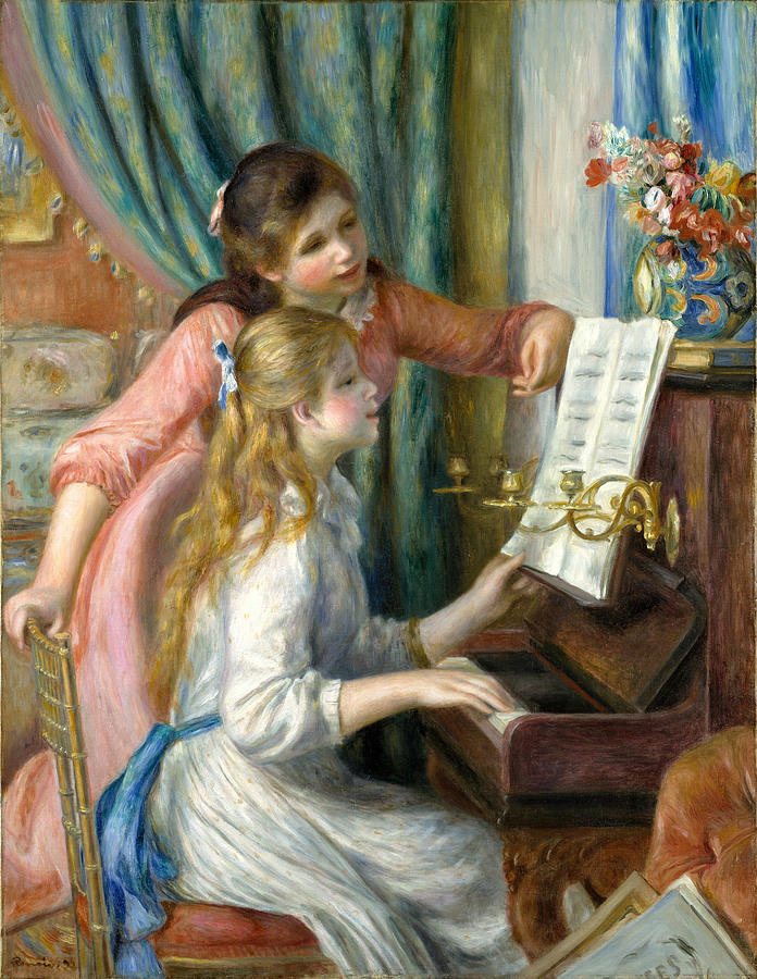 Two Young Girls at the Piano #5 Painting by Pierre-Auguste Renoir