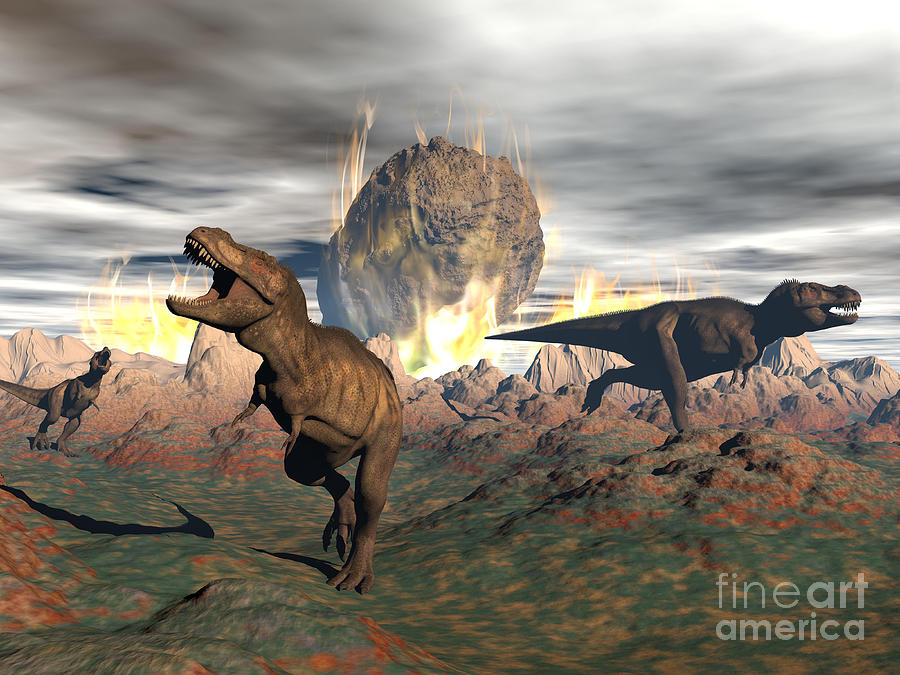 Armageddon Digital Art - Tyrannosaurus Rex Dinosaurs Escaping #1 by Elena Duvernay