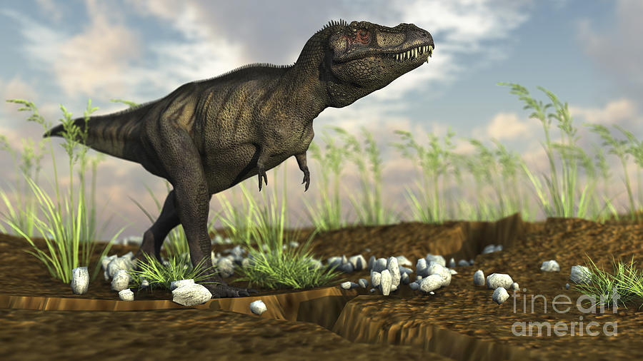 Tyrannosaurus Rex Walking Across Desert Digital Art
