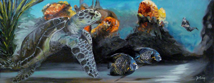 Turtle Painting - Underwater Beauty by Donna Tuten