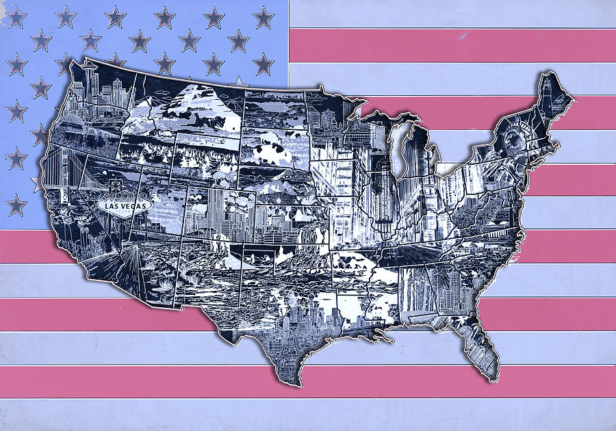 United States Flag Map #1 Painting by Bekim M